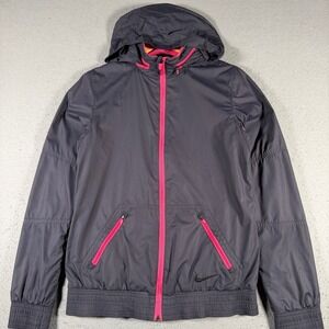 Nike Dri-FIT Womens Grey Pink Hooded Windbreaker Jacket 404843-052 Small
